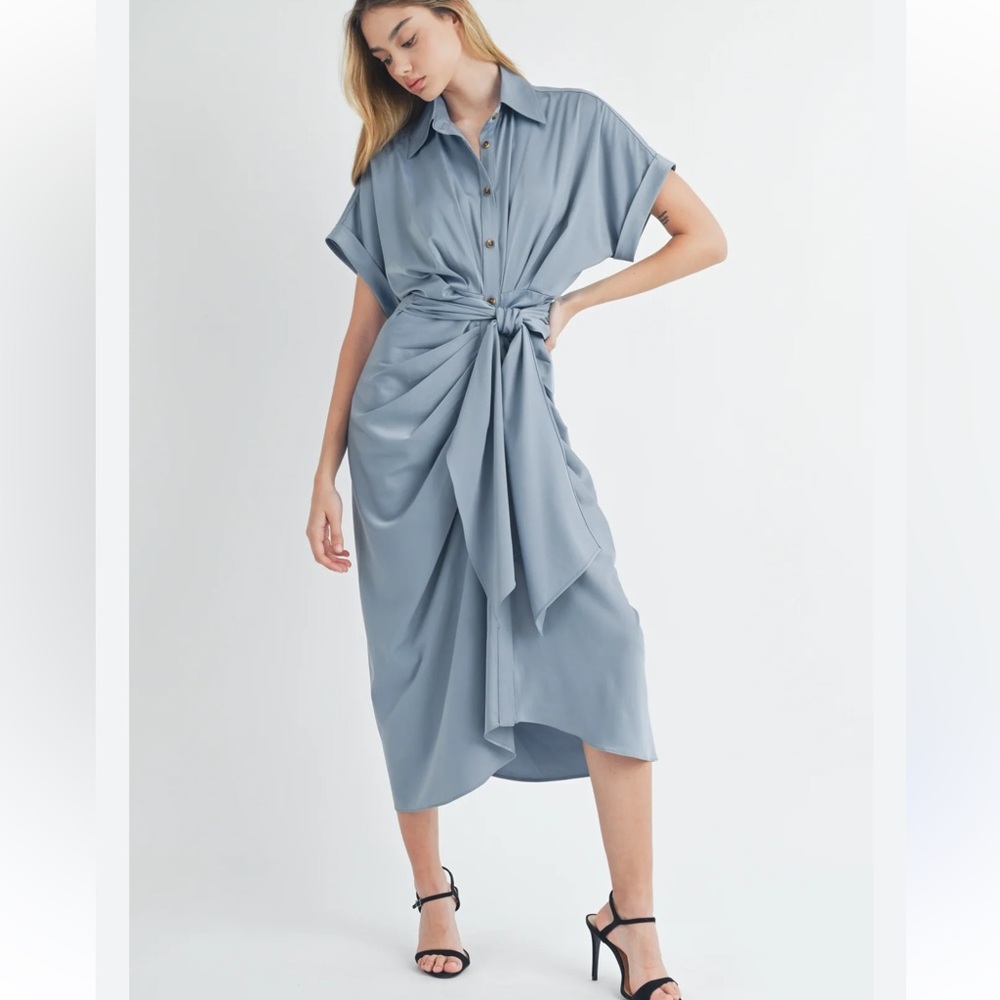 Sexy Dusty Blue Midi Dress